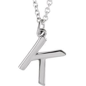 14k White Gold 9.5mm Small Block Initial K Necklace, 16 Inch